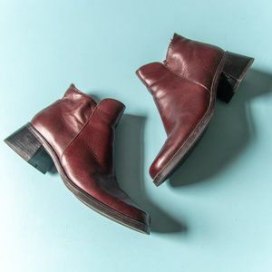 Santana Canada Leather Square Toe Maroon Waterproof Heeled Ankle Booties Size 39
